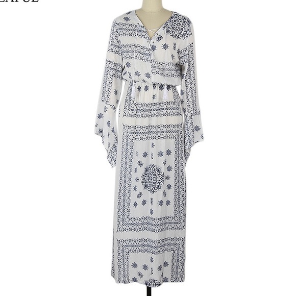 Blue & White Gauze Cover Up - Picture 1 of 7